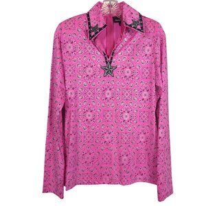 Hobby Horse Limited Edition Women’s Pink Silver Western Show Shirt L Star Rodeo